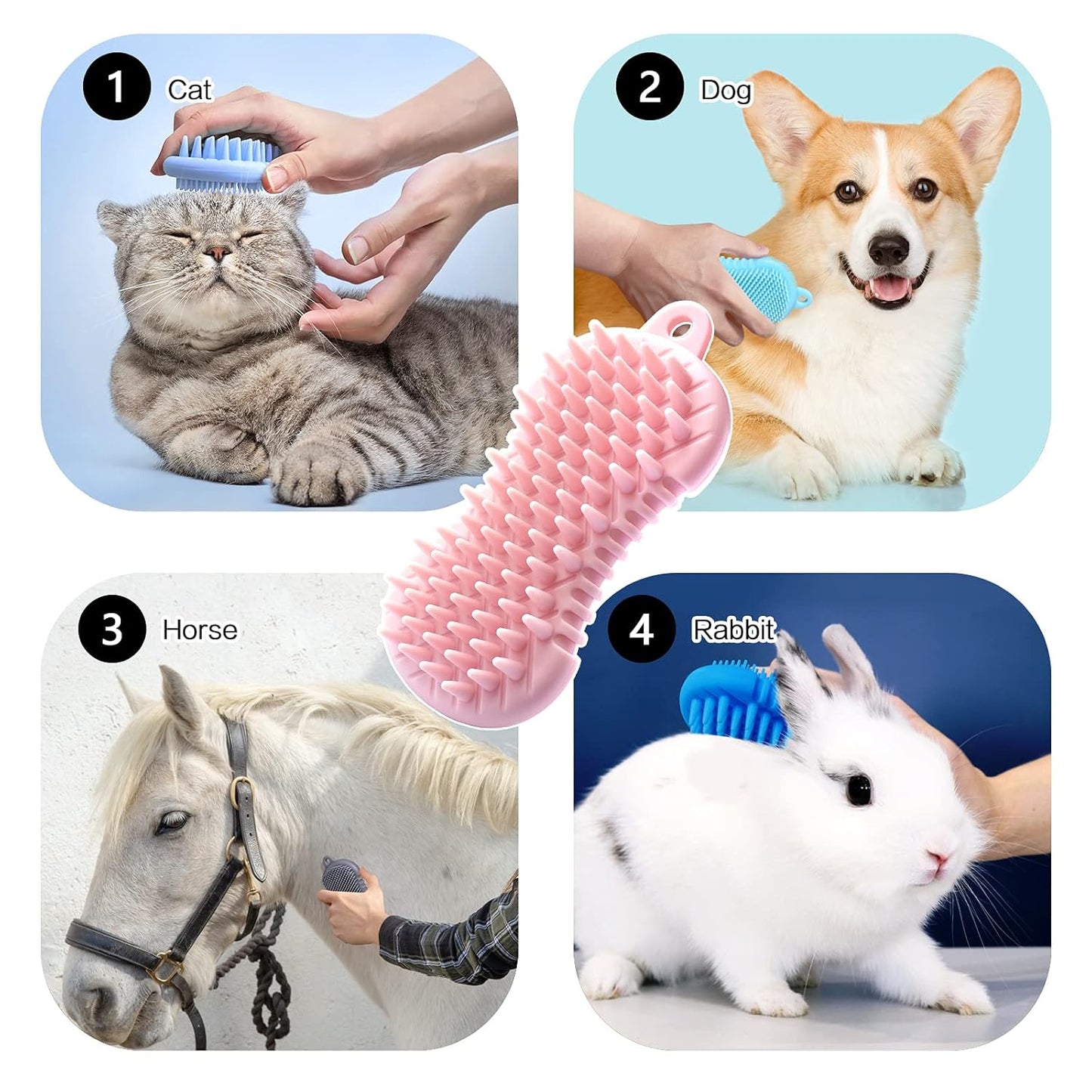 Pet Grooming Shampoo Brush, 2021 Newest Silicone Bath Brush Soothing Massage Bristles for Dogs and Cats with Long Short Hair Washing, Gently Removes Loose & Shed Fur (5 Inch, Pink)