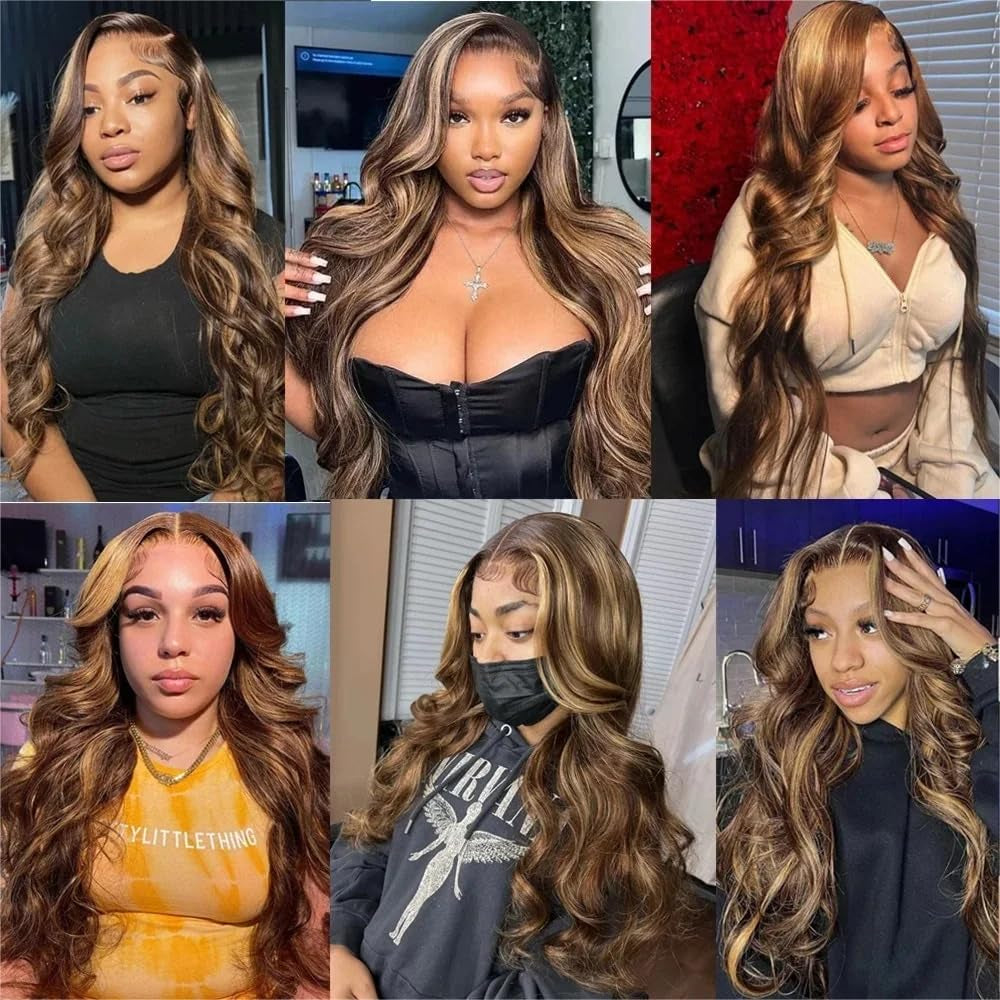 Highlight Ombre Lace Front Wig Human Hair Pre Plucked Body Wave 4/27 Colored Honey Blonde Wigs 13X4 HD Lace Frontal Wigs Human Hair 180 Density Glueless Wigs Human Hair for Women 22 Inch