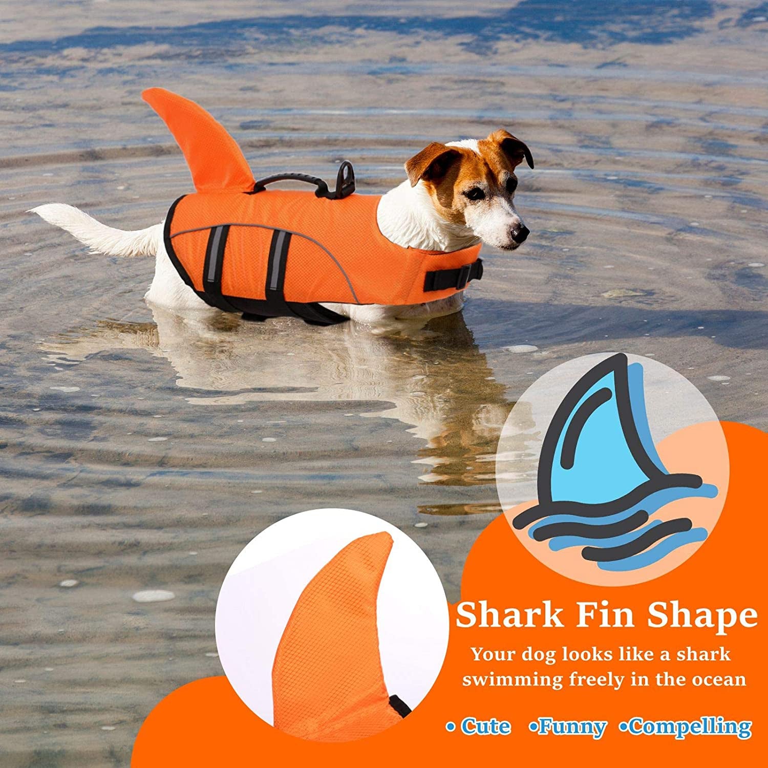 Dog Life Jackets for Extra Large Dogs, Dog Life Vest for Boating Swimming Kayaking, Shark Fin Dog Lifejackets Floatation Vest for Pool Lake, Reflective Dog Water Vest for Golden Retriever, Orange, XXL