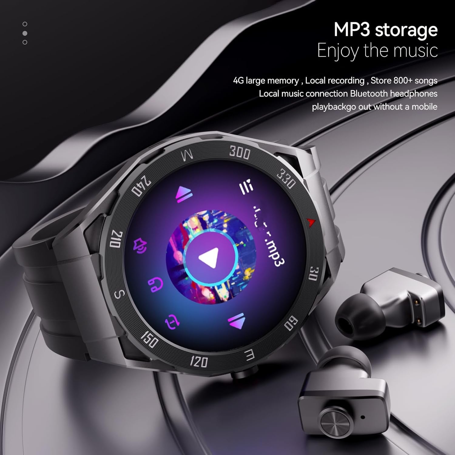 F33 Smart Watch with Earbuds 3 in 1 MP3 Bluetooth Headset 1.43 Inch Smartwatch Built-In Wireless Earbuds Speaker round Fitness Tracker Body Health Monitor 512MB Memory Local Music Player (Light Blue)