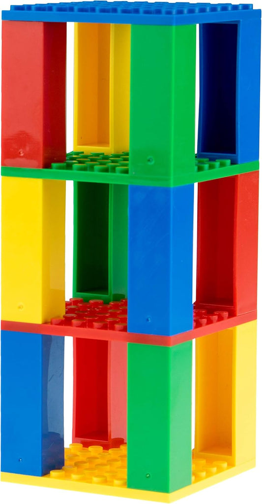 Classic Bricks and Baseplates Teeny Tower | 100% Compatible with All Major Brands | Building Bricks for Towers and More | Ages 5+ STEM Toy | 4 Color Stackable 8X8 Baseplates & 12 Stackers | 16 Piece