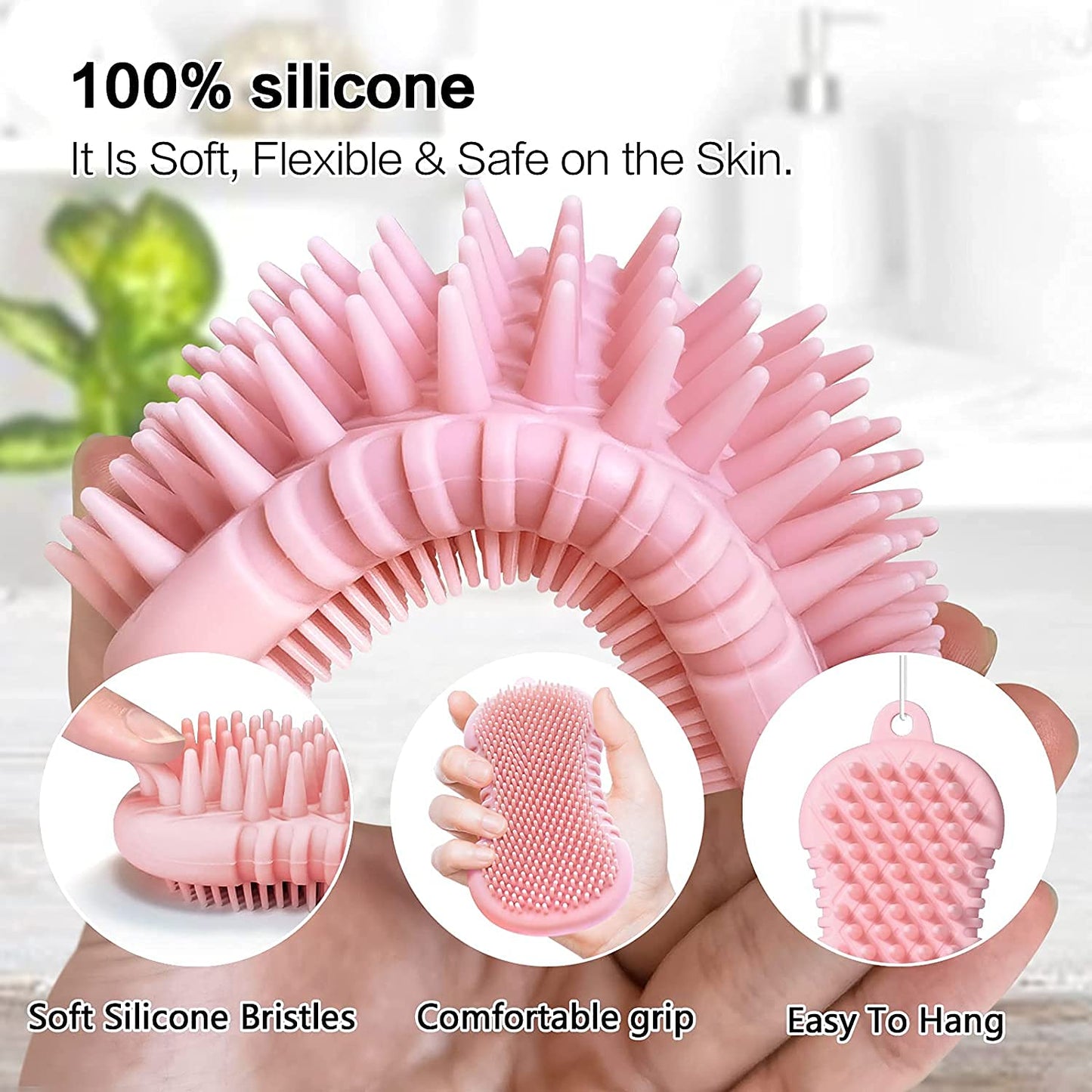 Pet Grooming Shampoo Brush, 2021 Newest Silicone Bath Brush Soothing Massage Bristles for Dogs and Cats with Long Short Hair Washing, Gently Removes Loose & Shed Fur (5 Inch, Pink)