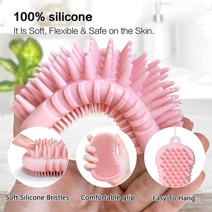 Pet Grooming Shampoo Brush, 2021 Newest Silicone Bath Brush Soothing Massage Bristles for Dogs and Cats with Long Short Hair Washing, Gently Removes Loose & Shed Fur (5 Inch, Pink)