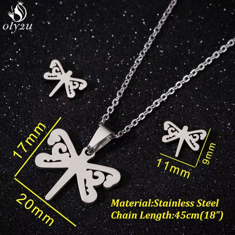 Bijoux Animal Stainless Steel Necklace Set Cartoon Cat Paw Rabbit Butterfly Dog Necklaces Pendants Statement Jewelry Wholesale