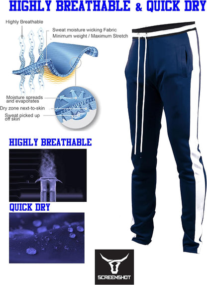 -Track Pants S41700 Mens Premium Slim Athletic Fitness Lifestyle Workout Bottoms - Classic Fit