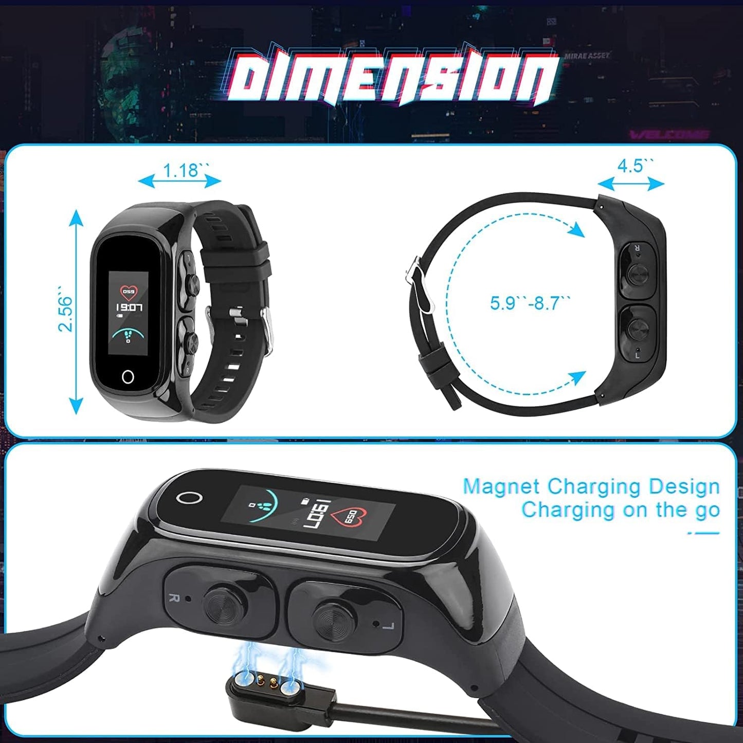 Smart Watch with Earbuds for Women and Men,Activity Fitness Tracker Watch Combo Bluetooth Earbuds Can Receive Calls Messages Sleep Tracker Calorie Counter for Men Women (Black)