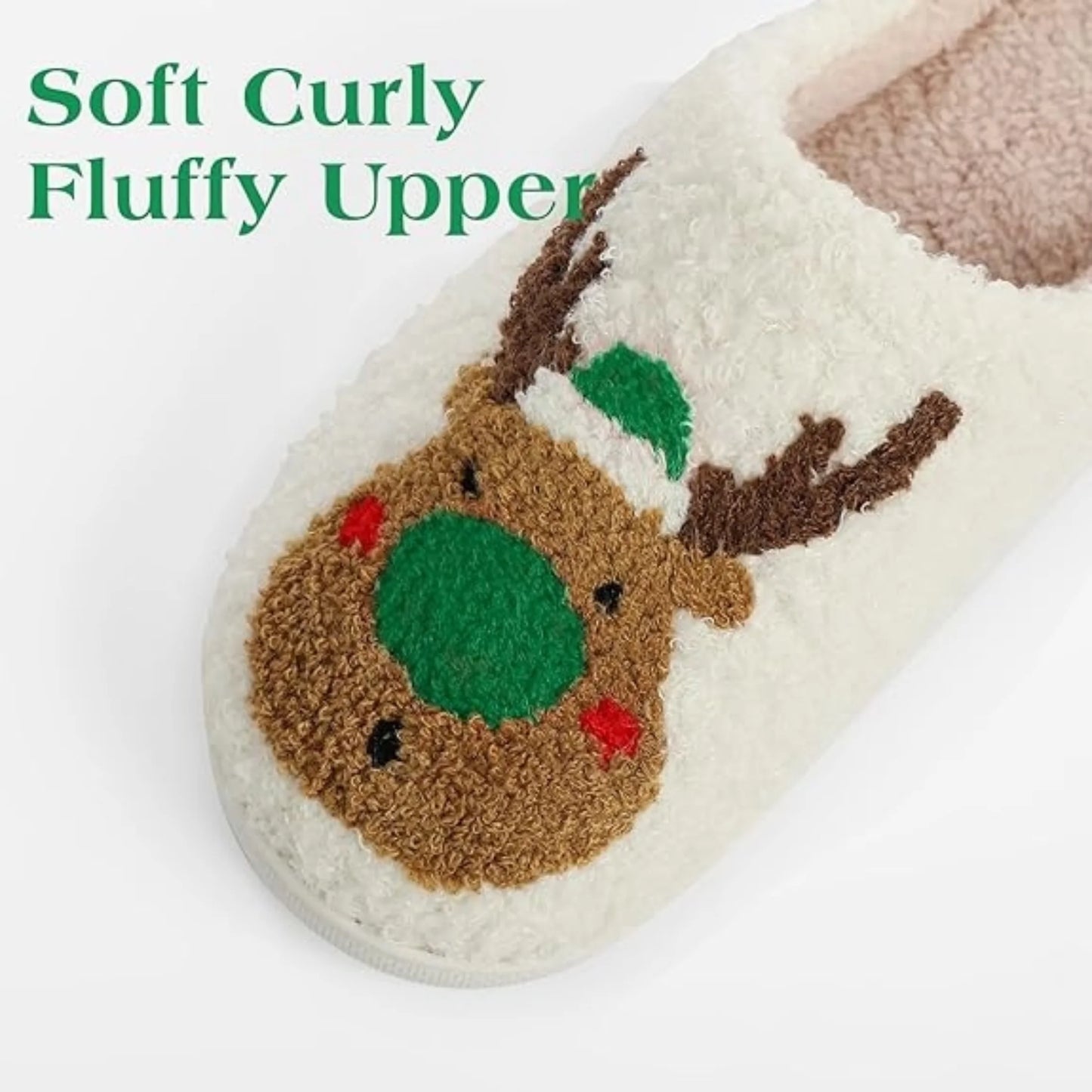 Christmas Reindeer Slippers for Womens Mens Plush Warm Santa Claus Slippers Fuzzy House Slippers Christmas Gifts for Girls Women Girlfriend