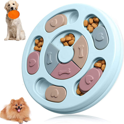 Dog Puzzle Toys and Flying Turntable Toy Sets, Interactive Training Treats Dog Toys, Slow Feeder Dog Toys to Aid Pets Digestion, Prevent Puppy Dogs Boredom and Anxiety (Blue, Round)