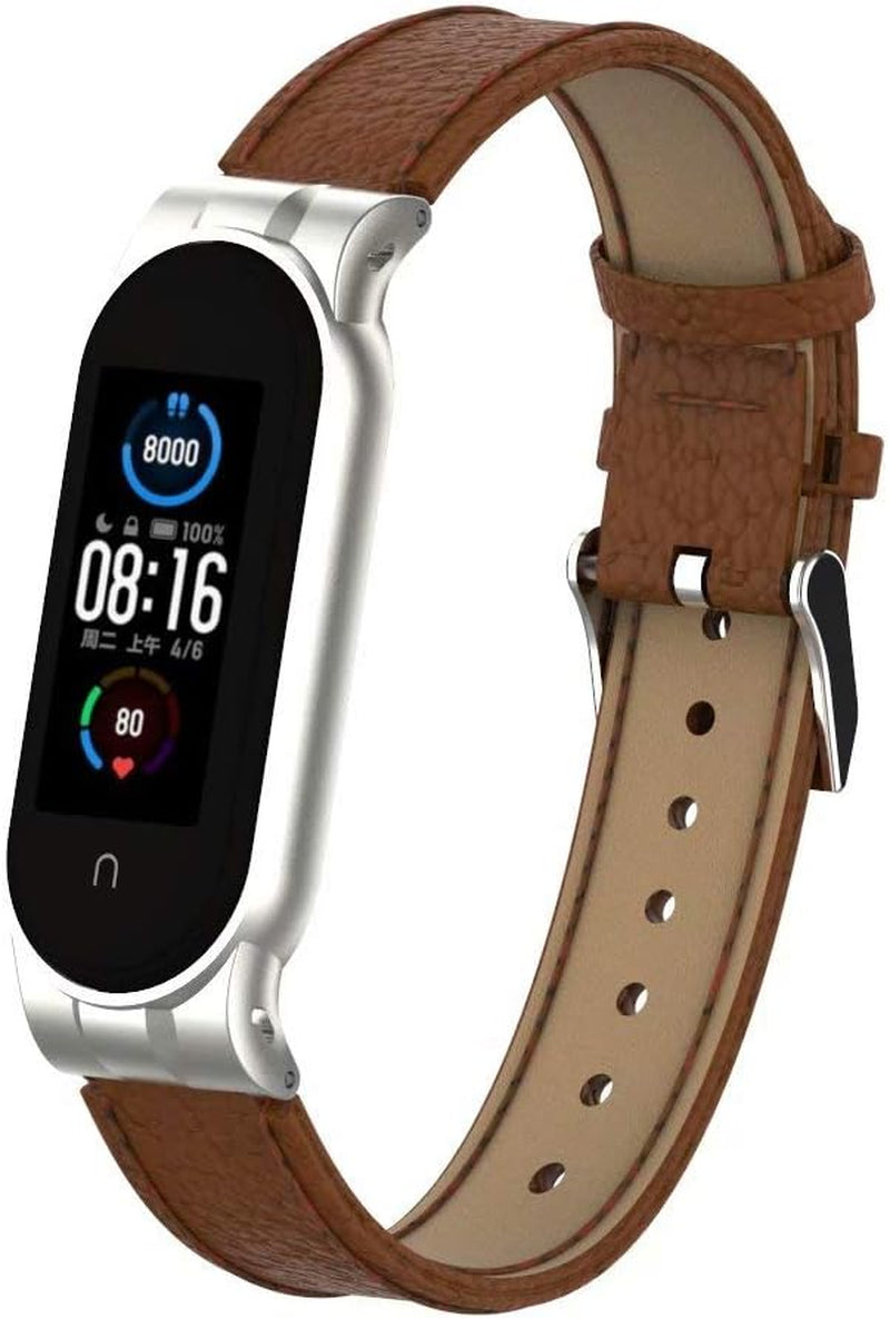 Strap Compatible with Mi Band 5/Xiaomi Band 6, Replacement Leather Strap Wristband Watchband Accessories for Mi Band 5/6