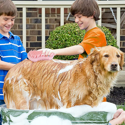 Pet Grooming Shampoo Brush, 2021 Newest Silicone Bath Brush Soothing Massage Bristles for Dogs and Cats with Long Short Hair Washing, Gently Removes Loose & Shed Fur (5 Inch, Pink)