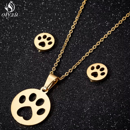 Bijoux Animal Stainless Steel Necklace Set Cartoon Cat Paw Rabbit Butterfly Dog Necklaces Pendants Statement Jewelry Wholesale