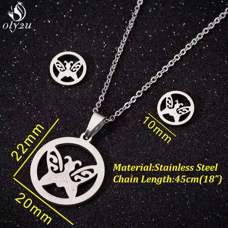 Bijoux Animal Stainless Steel Necklace Set Cartoon Cat Paw Rabbit Butterfly Dog Necklaces Pendants Statement Jewelry Wholesale