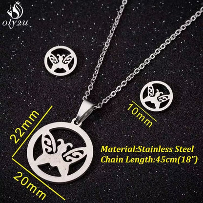 Bijoux Animal Stainless Steel Necklace Set Cartoon Cat Paw Rabbit Butterfly Dog Necklaces Pendants Statement Jewelry Wholesale