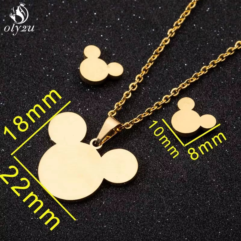 Bijoux Animal Stainless Steel Necklace Set Cartoon Cat Paw Rabbit Butterfly Dog Necklaces Pendants Statement Jewelry Wholesale