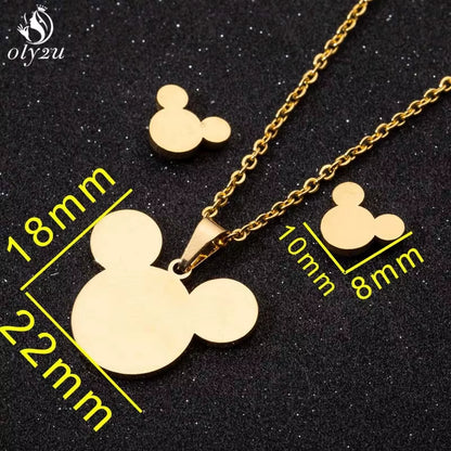 Bijoux Animal Stainless Steel Necklace Set Cartoon Cat Paw Rabbit Butterfly Dog Necklaces Pendants Statement Jewelry Wholesale