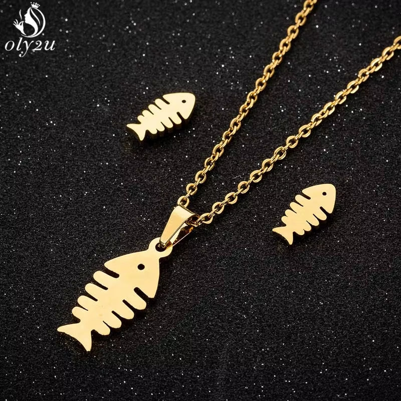 Bijoux Animal Stainless Steel Necklace Set Cartoon Cat Paw Rabbit Butterfly Dog Necklaces Pendants Statement Jewelry Wholesale