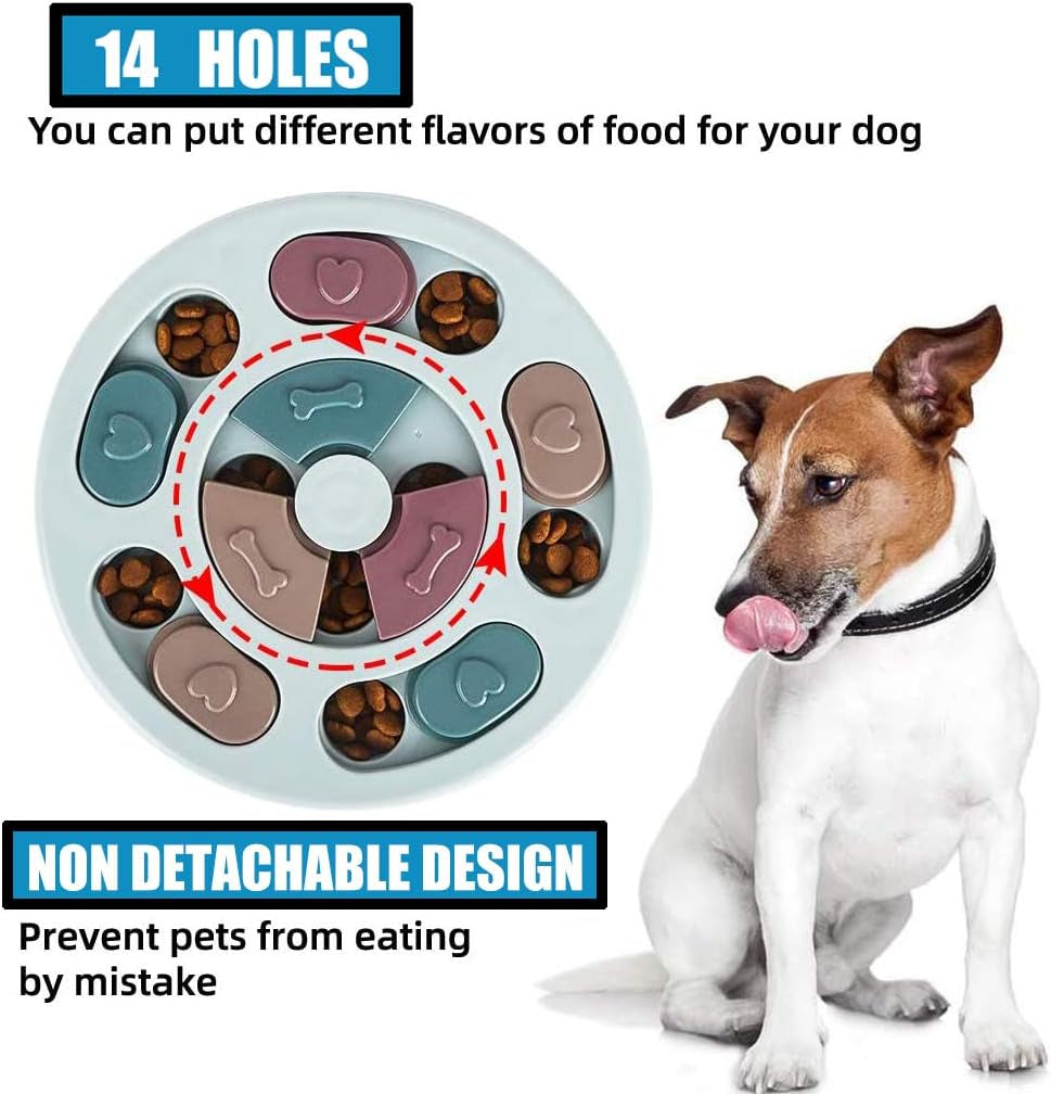 Dog Puzzle Toys and Flying Turntable Toy Sets, Interactive Training Treats Dog Toys, Slow Feeder Dog Toys to Aid Pets Digestion, Prevent Puppy Dogs Boredom and Anxiety (Blue, Round)