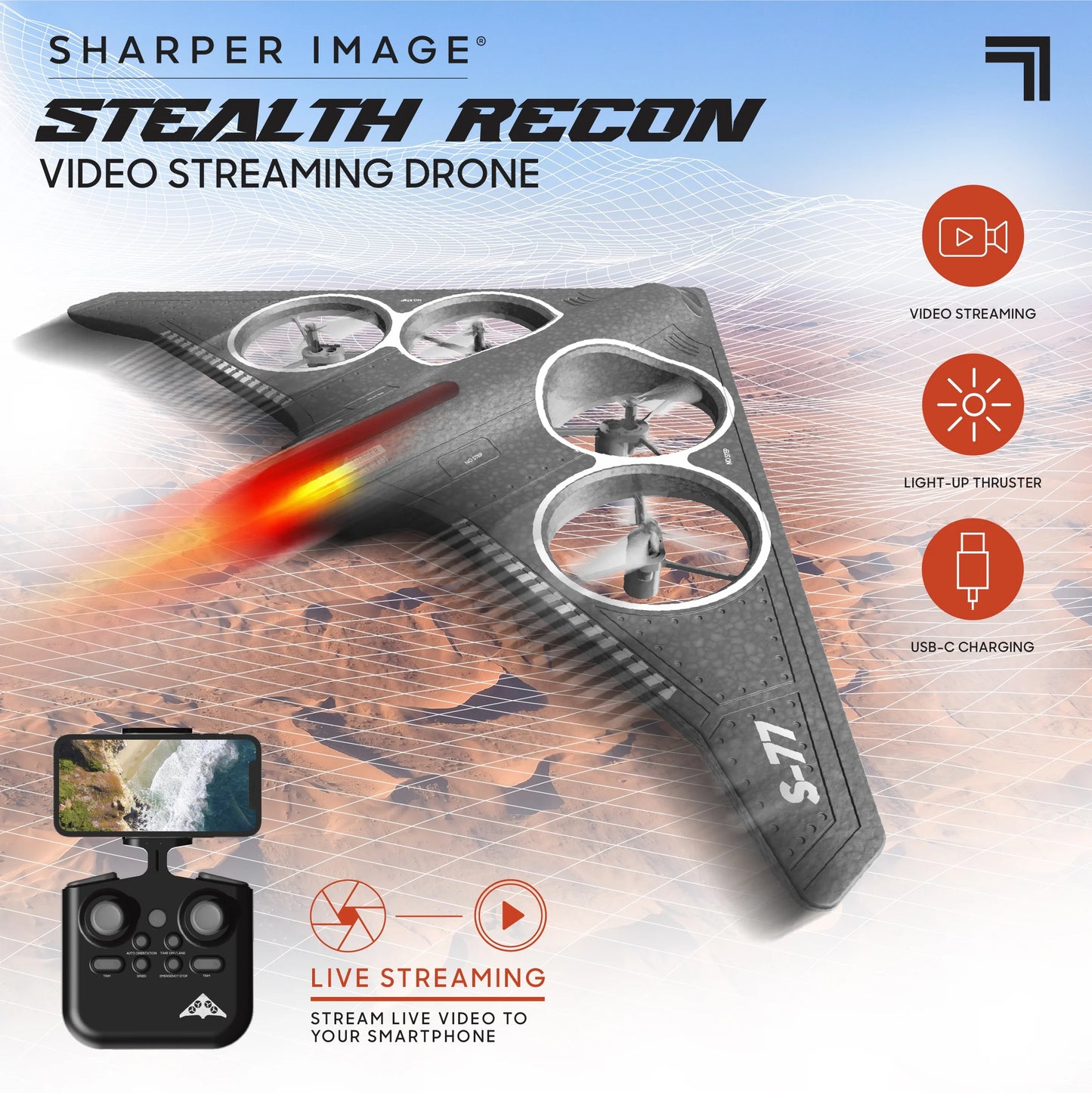 ® Stealth Recon Video Drone with Live Streaming Camera, Black