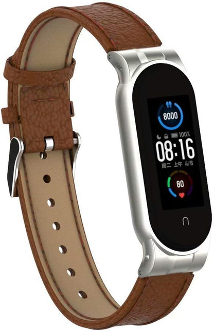 Strap Compatible with Mi Band 5/Xiaomi Band 6, Replacement Leather Strap Wristband Watchband Accessories for Mi Band 5/6