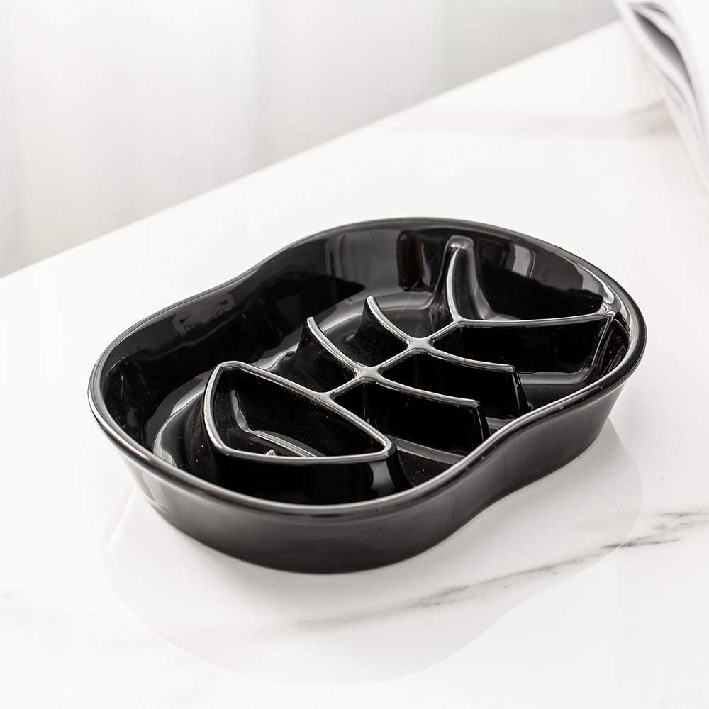 Ceramic Slow Feeder Cat Bowl - Fun Interactive Maze Cat Food Dish - Bloat Stop, anti Gulping, Healthy Eating - Black