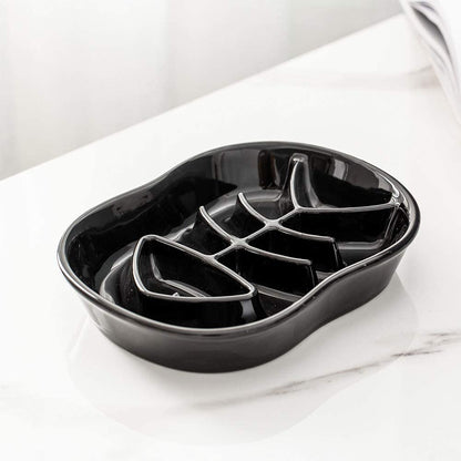 Ceramic Slow Feeder Cat Bowl - Fun Interactive Maze Cat Food Dish - Bloat Stop, anti Gulping, Healthy Eating - Black