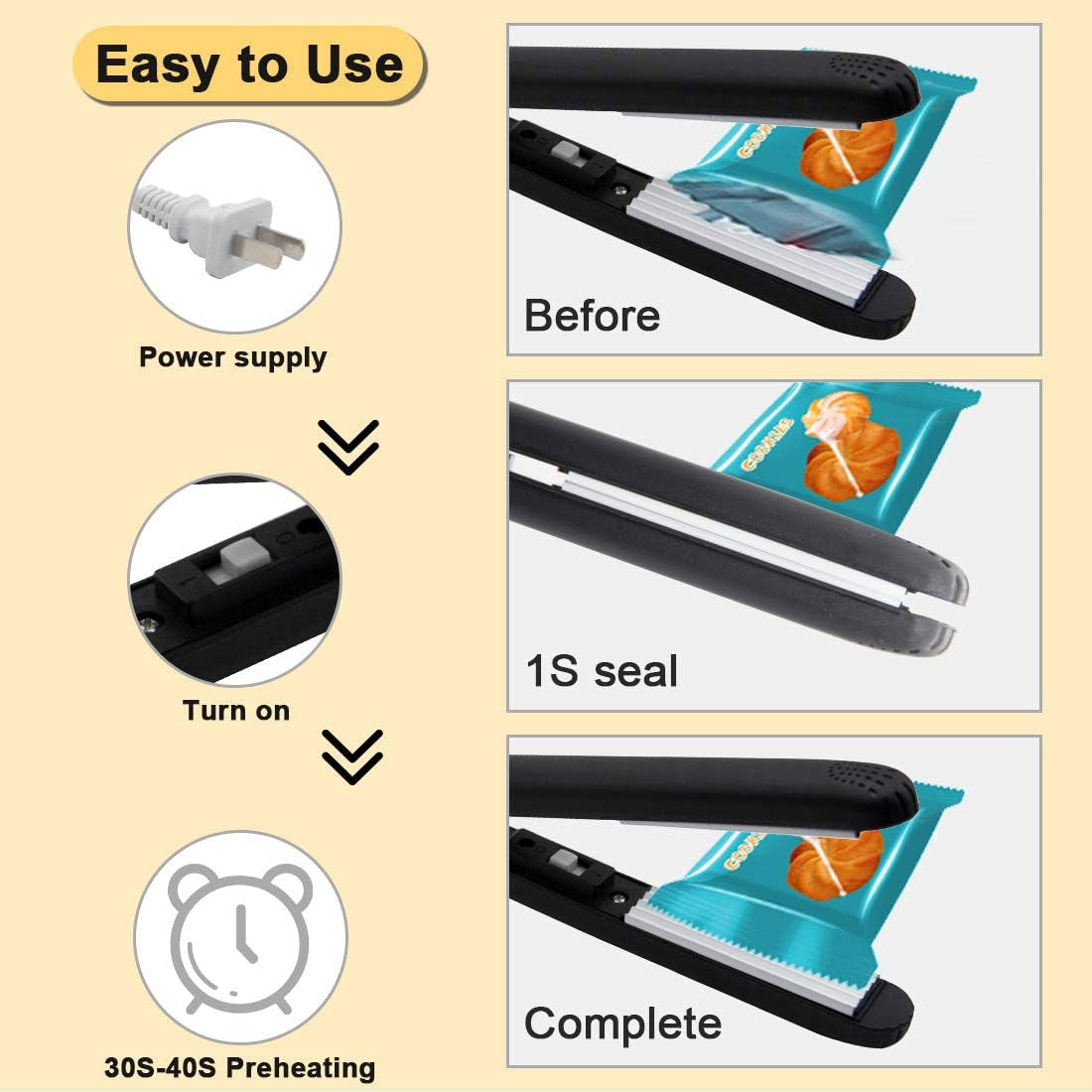 Bag Sealer,Chip Bag Sealer,Heat Sealer,Bag Sealer Heat Seal, Handheld Bag Sealer for Food Storage,Portable Sealer Machine for Plastic Bags,Snack Bags,Vacuum Food Bag (Dark Black)