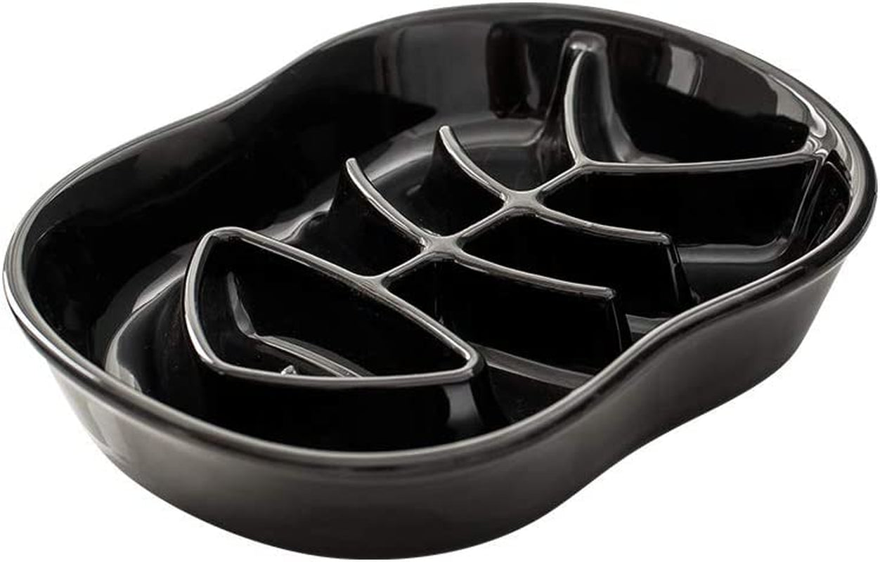 Ceramic Slow Feeder Cat Bowl - Fun Interactive Maze Cat Food Dish - Bloat Stop, anti Gulping, Healthy Eating - Black