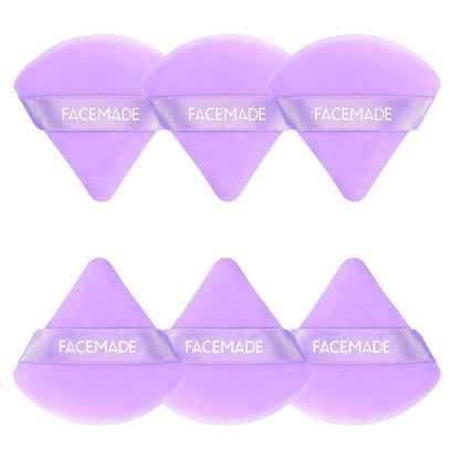 6 Pieces Soft Makeup Puff with a Container, Face Powder Puff with a Travel Case, Triangle Velour Makeup Sponge for Loose Powder Body Powder,Beauty Makeup Tools, Purple