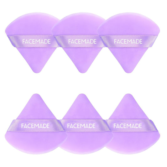6 Pieces Soft Makeup Puff with a Container, Face Powder Puff with a Travel Case, Triangle Velour Makeup Sponge for Loose Powder Body Powder,Beauty Makeup Tools, Purple