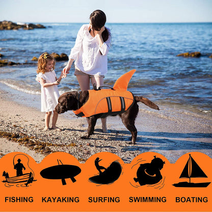 Dog Life Jackets for Extra Large Dogs, Dog Life Vest for Boating Swimming Kayaking, Shark Fin Dog Lifejackets Floatation Vest for Pool Lake, Reflective Dog Water Vest for Golden Retriever, Orange, XXL