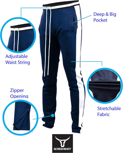-Track Pants S41700 Mens Premium Slim Athletic Fitness Lifestyle Workout Bottoms - Classic Fit
