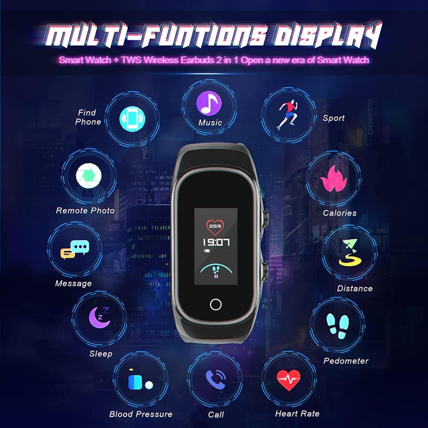 Smart Watch with Earbuds for Women and Men,Activity Fitness Tracker Watch Combo Bluetooth Earbuds Can Receive Calls Messages Sleep Tracker Calorie Counter for Men Women (Black)