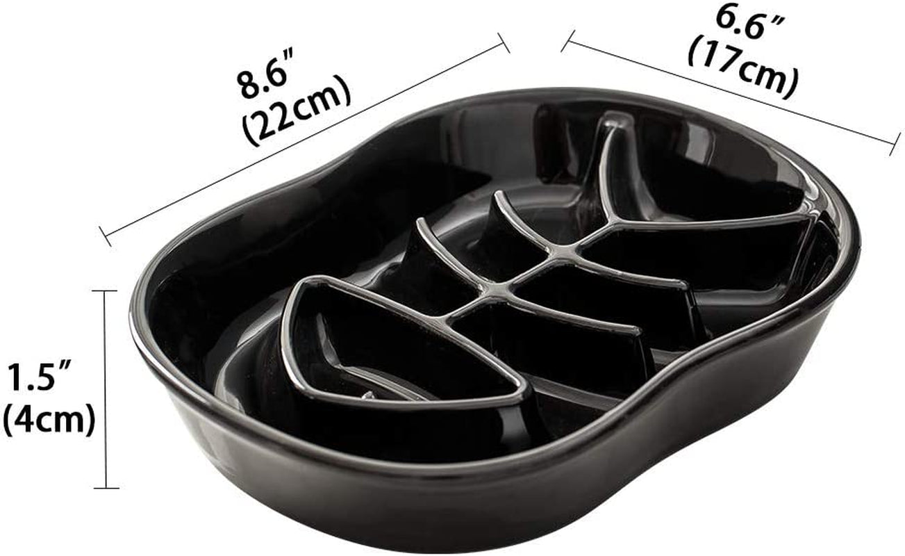 Ceramic Slow Feeder Cat Bowl - Fun Interactive Maze Cat Food Dish - Bloat Stop, anti Gulping, Healthy Eating - Black