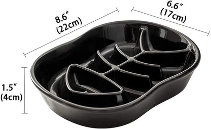 Ceramic Slow Feeder Cat Bowl - Fun Interactive Maze Cat Food Dish - Bloat Stop, anti Gulping, Healthy Eating - Black