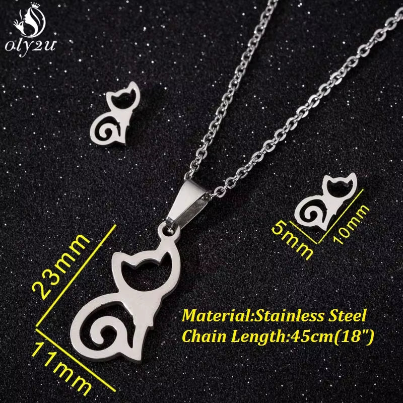 Bijoux Animal Stainless Steel Necklace Set Cartoon Cat Paw Rabbit Butterfly Dog Necklaces Pendants Statement Jewelry Wholesale