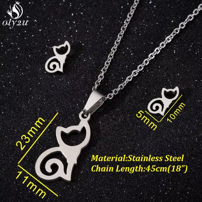 Bijoux Animal Stainless Steel Necklace Set Cartoon Cat Paw Rabbit Butterfly Dog Necklaces Pendants Statement Jewelry Wholesale