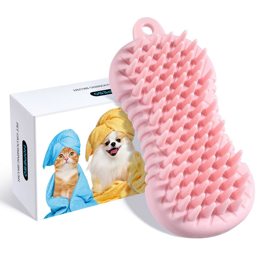 Pet Grooming Shampoo Brush, 2021 Newest Silicone Bath Brush Soothing Massage Bristles for Dogs and Cats with Long Short Hair Washing, Gently Removes Loose & Shed Fur (5 Inch, Pink)