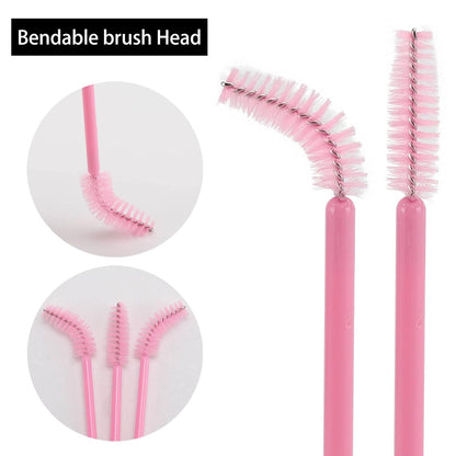 300 Disposable Spoolies Mascara Eyelash Wands Brush Applicator for Eyelash Extension Eyebrow and Makeup Pink