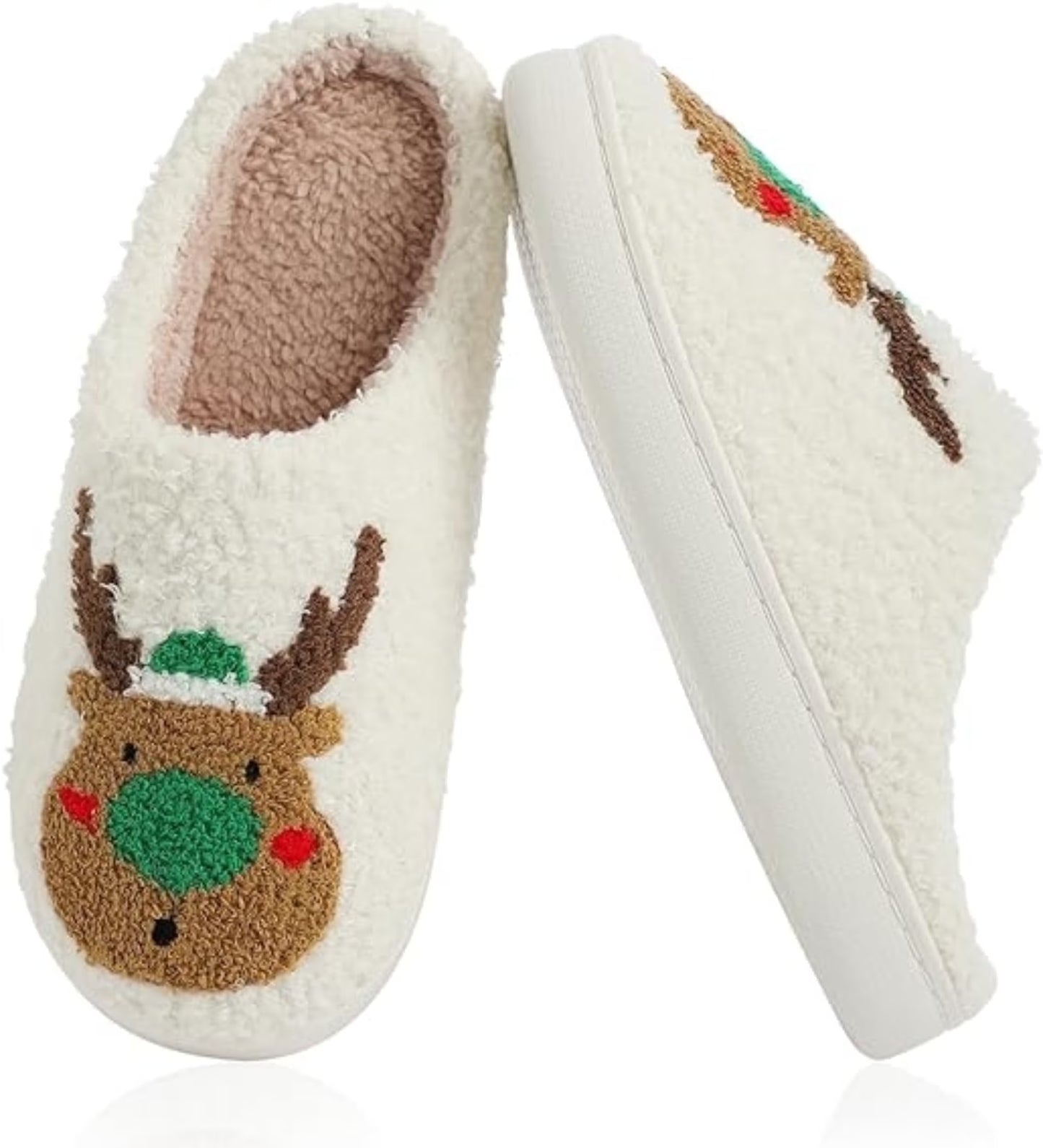 Christmas Reindeer Slippers for Womens Mens Plush Warm Santa Claus Slippers Fuzzy House Slippers Christmas Gifts for Girls Women Girlfriend