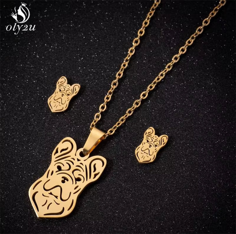 Bijoux Animal Stainless Steel Necklace Set Cartoon Cat Paw Rabbit Butterfly Dog Necklaces Pendants Statement Jewelry Wholesale