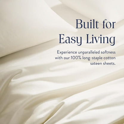 Luxury Sateen 4 Piece Sheet Set - 100% Cotton Bed Sheets, Soft & Durable California King Size Sheets Set in Cream, Oeko-Tex Certified Bedding Set,1 Fitted Sheet,1 Flat Sheet,2 Pillowcases