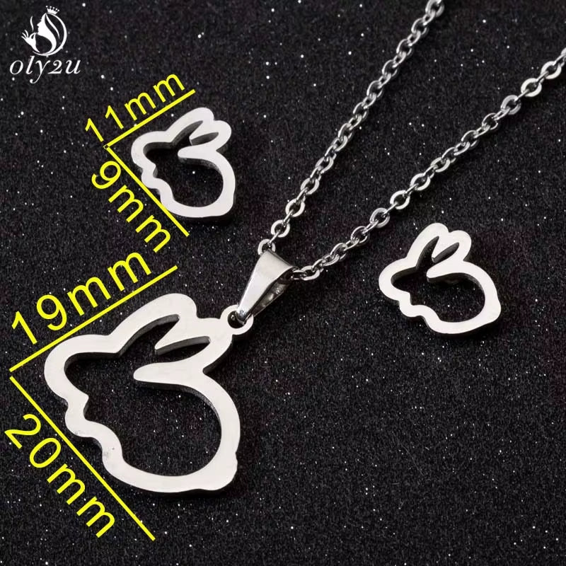 Bijoux Animal Stainless Steel Necklace Set Cartoon Cat Paw Rabbit Butterfly Dog Necklaces Pendants Statement Jewelry Wholesale