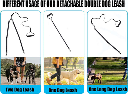 Double Dog Leash,Adjustable Dual Dog Leash,No Tangle Two Dog Leash,Multiple Dog Leash for 2 Dogs,Double Leash for Dogs,Leash Splitter for Large and Small Dogs,2 Dog Leash,Double Clip Dog Leash Coupler