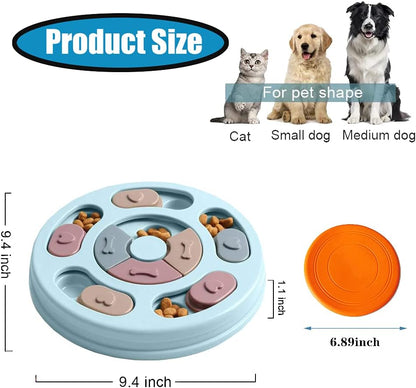 Dog Puzzle Toys and Flying Turntable Toy Sets, Interactive Training Treats Dog Toys, Slow Feeder Dog Toys to Aid Pets Digestion, Prevent Puppy Dogs Boredom and Anxiety (Blue, Round)