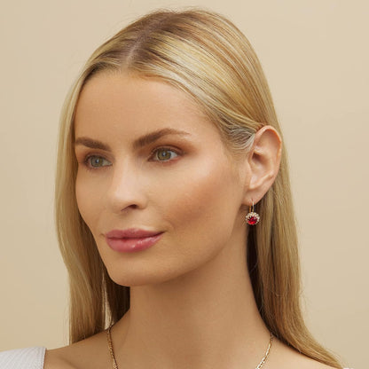 18K Gold Plated Crystal Flower Earrings for Women (Red)