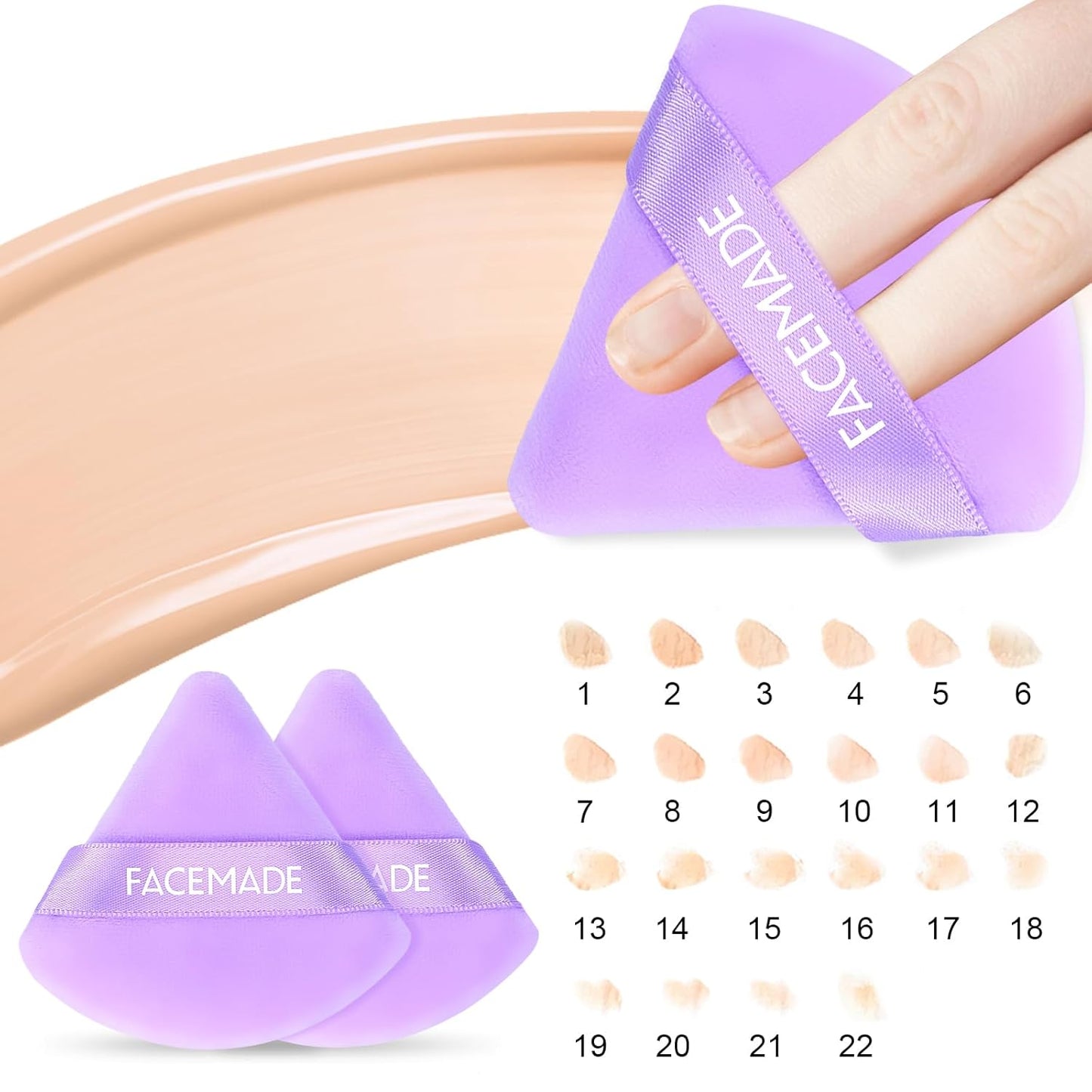 6 Pieces Soft Makeup Puff with a Container, Face Powder Puff with a Travel Case, Triangle Velour Makeup Sponge for Loose Powder Body Powder,Beauty Makeup Tools, Purple