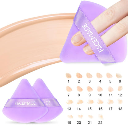 6 Pieces Soft Makeup Puff with a Container, Face Powder Puff with a Travel Case, Triangle Velour Makeup Sponge for Loose Powder Body Powder,Beauty Makeup Tools, Purple