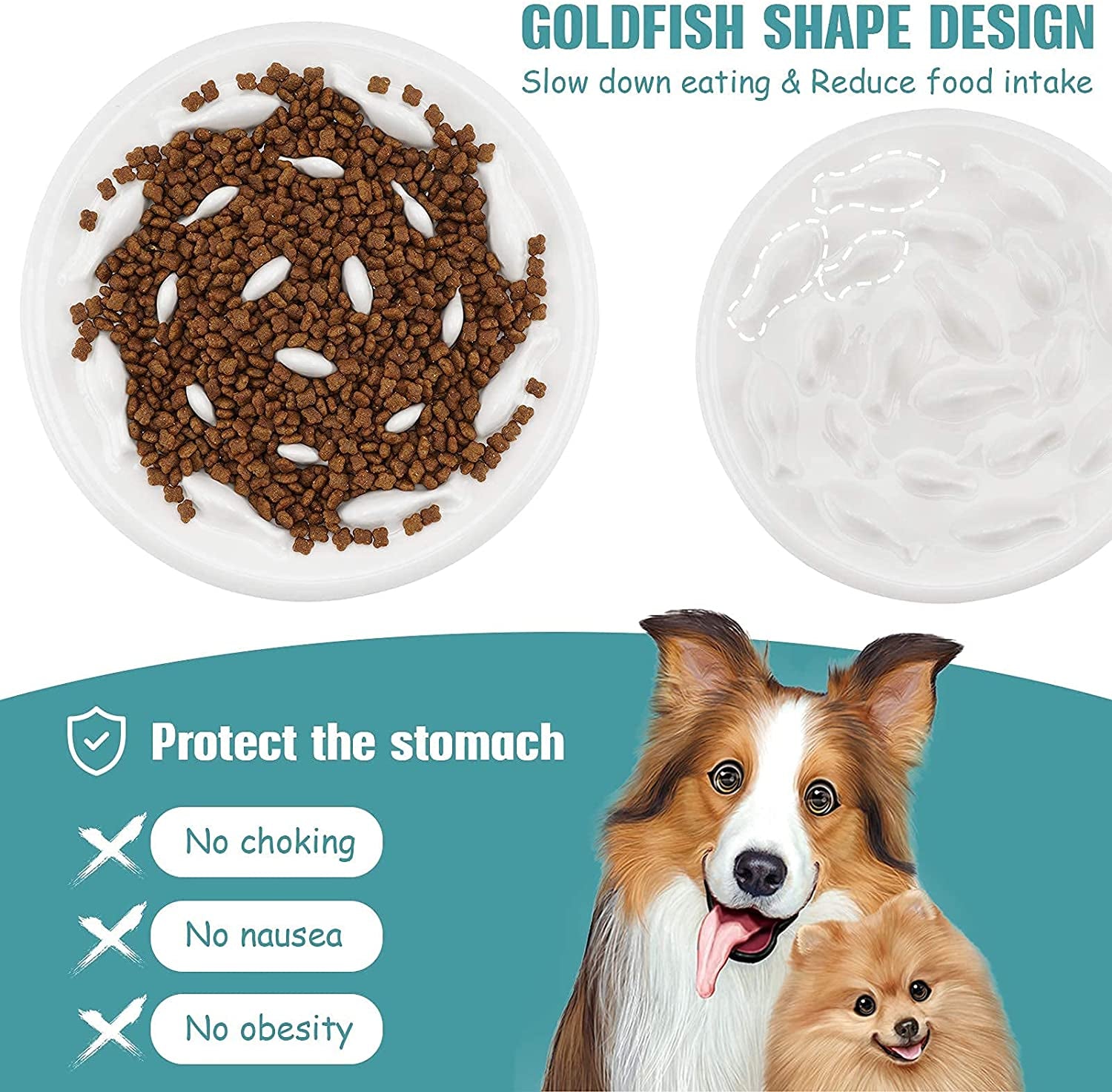 Dog Slow Feeder Bowl with Non-Slip Mats, Slow Eating Dog Bowl, Preventing Choking Healthy Eating Diet Pet Dog Slow Feeding Bowls