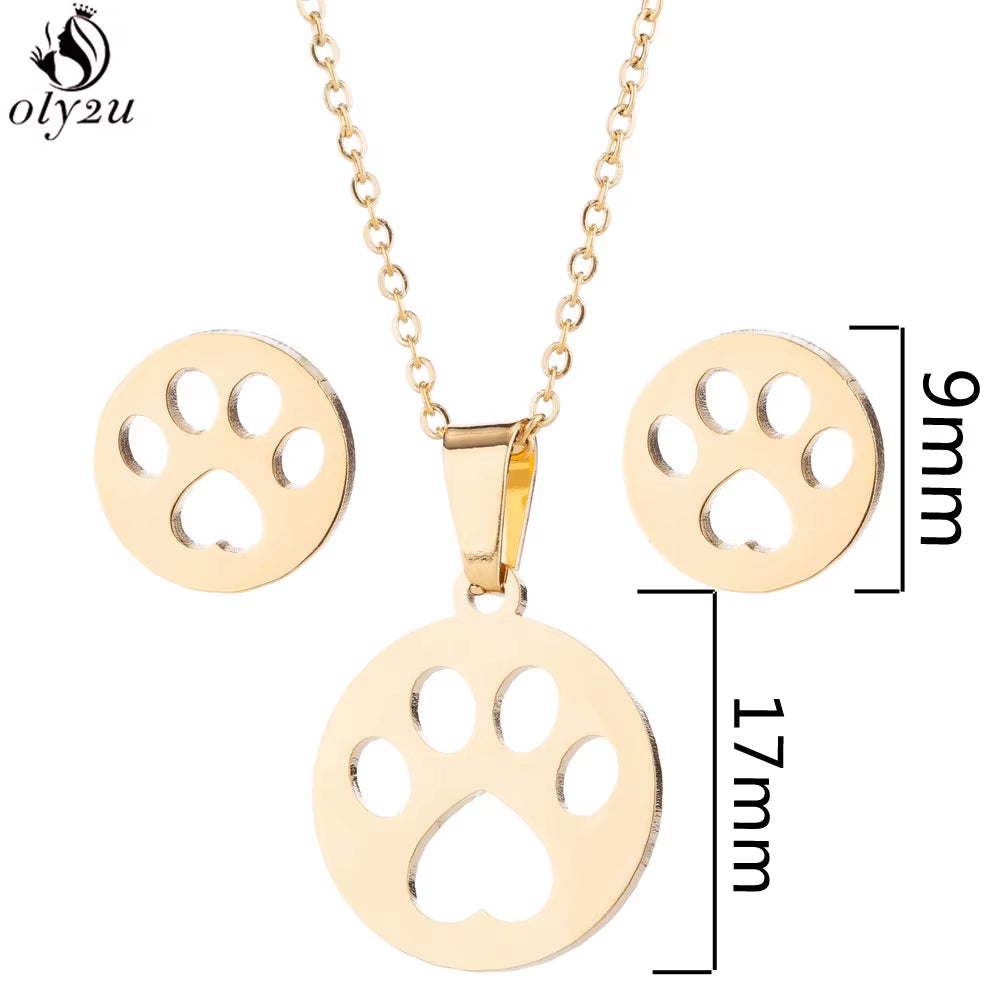 Bijoux Animal Stainless Steel Necklace Set Cartoon Cat Paw Rabbit Butterfly Dog Necklaces Pendants Statement Jewelry Wholesale