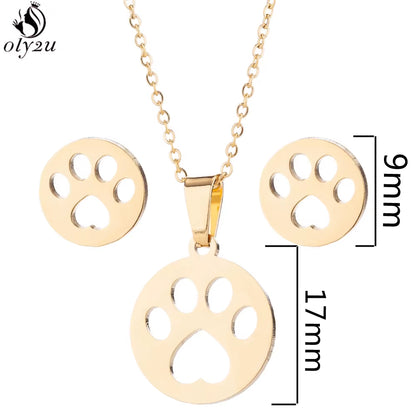 Bijoux Animal Stainless Steel Necklace Set Cartoon Cat Paw Rabbit Butterfly Dog Necklaces Pendants Statement Jewelry Wholesale